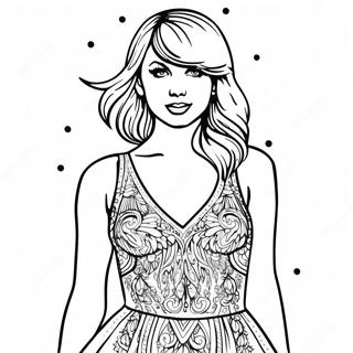 Taylor Swift i en glittrig klänning färgläggningssida | Taylor Swift 1989 målarbild