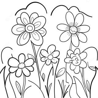 Tjocklinjig blomsterträdgård målarbild | Tjock Linje målarbild