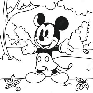 Mickey Mouse i en Färgglad Höstscen Målarbild | Höst Disney målarbild