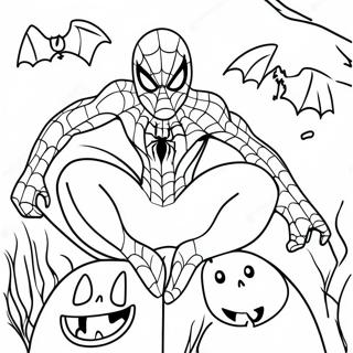 Skrämmande Spiderman med pumpor färgläggningssida | Spiderman Halloween målarbild