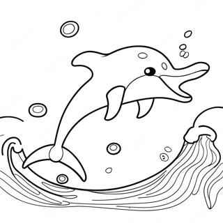 Lekfull Delfin Hoppar över Vågor Färgläggningssida | Realistisk Delfin målarbild