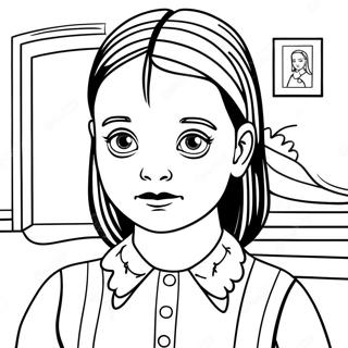 Skrämmande färgläggningssida med Wednesday Addams | Onsdag Addams målarbild