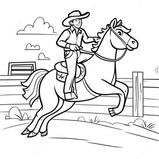 Cowboy som rider en bucking bronco färgläggningssida | Rodeo målarbild