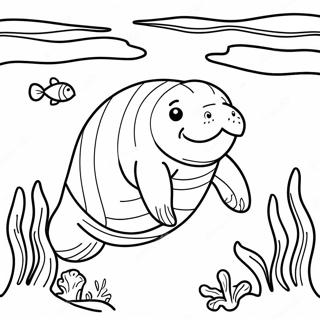 Manatee simmar i klart vatten färgläggningssida | Manate målarbild