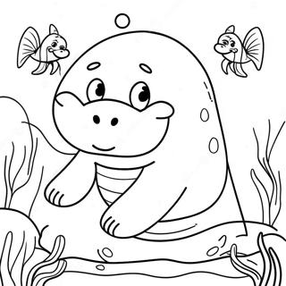 Glad manatee med ett stort leende färgläggningssida | Manate målarbild
