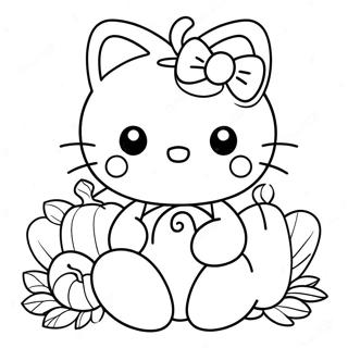 Söt Hello Kitty med Pumpa Målarbild | Hello Kitty Thanksgiving målarbild