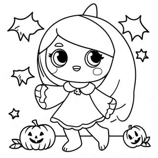 Anime Halloween Spöktjej Färgläggningssida | Anime Halloween målarbild