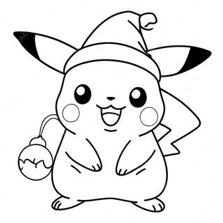 Festlig Pikachu med Tomteluva Målarbild | Jul Pikachu målarbild