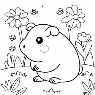 Sött Marsvin i en Blomsterträdgård Färgläggningssida | Marsvin målarbild