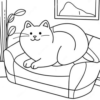 Fet katt som slappar på en soffa färgläggningssida | Fet Katt målarbild