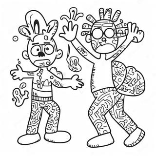 Färgglada Keith Haring-stilkaraktärer färgläggningssida | Keith Haring målarbild