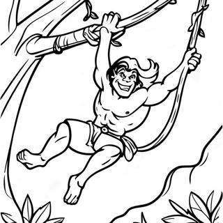 Tarzan svänger från lianer Färgläggningssida | Tarzan målarbild