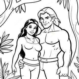 Tarzan och Jane i djungeln Färgläggningssida | Tarzan målarbild