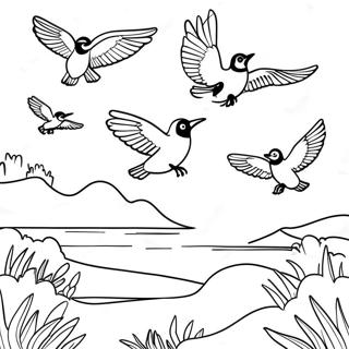 Migration Fåglar Flygande Färgläggningssida | Migration målarbild