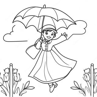 Mary Poppins flyger med paraply färgläggningssida | Mary Poppins målarbild