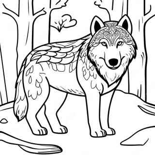 Realistisk timberwolf i skogen färgläggningssida | Timberwolves målarbild