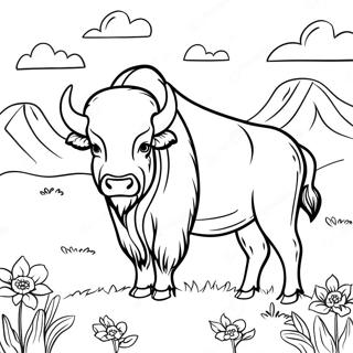 Storslagen Buffalo i en äng Målarbild | Bison målarbild