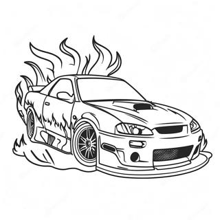 Cool driftbil med lågor målarbok | Driftbil målarbild