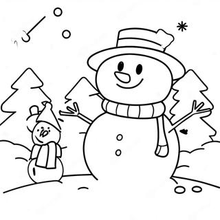 Januari snögubbe byggande färgläggningssida | Januari målarbild