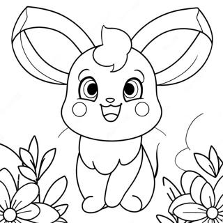 Söt Sylveon med blommor färgläggningssida | Sylveon målarbild