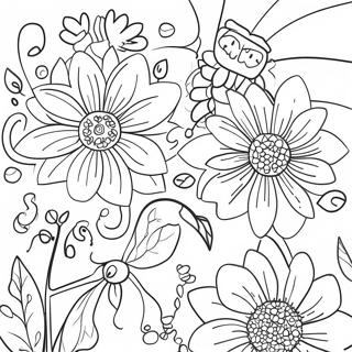 Färgglada Trädgårdsblommor Färgläggningssida | Färdiga Blommor målarbild