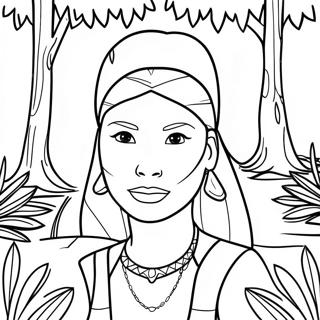 Pocahontas i en vacker skog färgläggningssida | Pocahontas målarbild