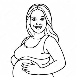 Glad gravid kvinna som ler färgläggningssida | Gravid målarbild