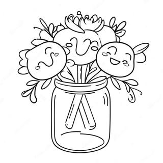 Söt Mason Jar med Blommor Färgläggningssida | Masonburk målarbild