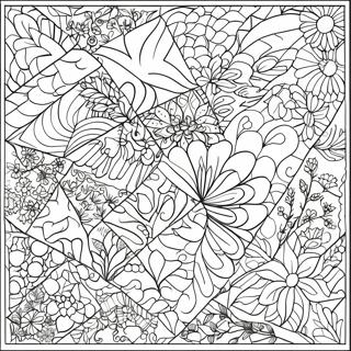 Färgläggningssida för patchwork quilt | Lappteknik målarbild