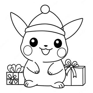 Festlig Pikachu med tomteluva färgläggningssida | Pikachu Jul målarbild