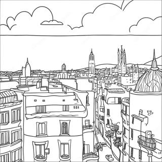 Barcelona Stadssilhuett Färgläggningssida | Barcelona målarbild