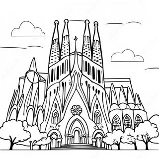 Barcelona Sagrada Familia Färgläggningssida | Barcelona målarbild
