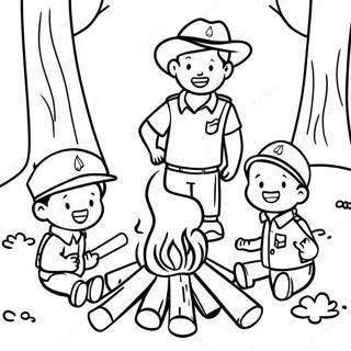 Cub Scout Lägereldscen Färgläggningssida | Cub Scout målarbild