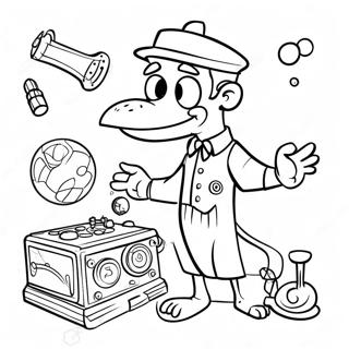 Phineas med sina uppfinningar färgläggningssida | Phineas och Ferb målarbild