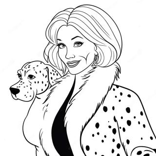 Cruella med Dalmantiner Målarbok | Cruella målarbild