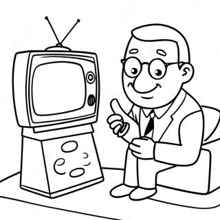 Rolig TV-man med fjärrkontroll färgläggningssida | TV Man målarbild