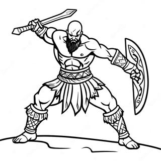 Kratos i stridsställning färgläggningssida | Kriegsgud målarbild