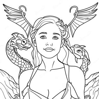 Daenerys Targaryen med drakar färgläggningssida | Spelet om troner målarbild