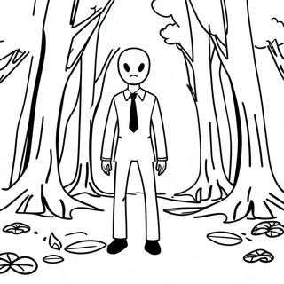 Skrämmande Slenderman i skogen färgläggningssida | Slenderman målarbild