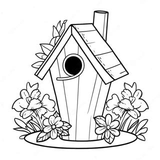Färgglatt Fågelhus med Blommor Målarbild | Fågelhus målarbild