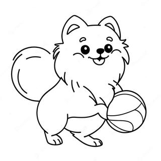 Fluffig Pomeranian som leker med boll färgläggningssida | Pomeranian målarbild