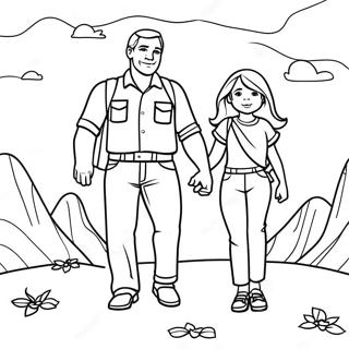 Äventyrlig pappa och dotter färgläggningssida | Pappa och Dotter målarbild
