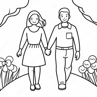 Söt par som håller händerna färgläggningssida | Relation målarbild