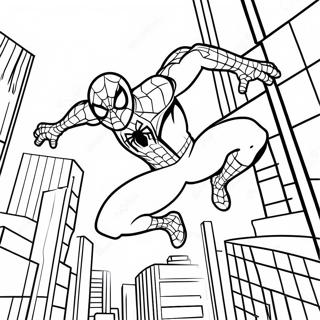 Spider Man svänger genom staden färgläggningssida | Fantastiska Spindelmannen målarbild