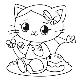 Kawaii Flicka med Söt Katt Målarbild | Kawaii Flicka målarbild