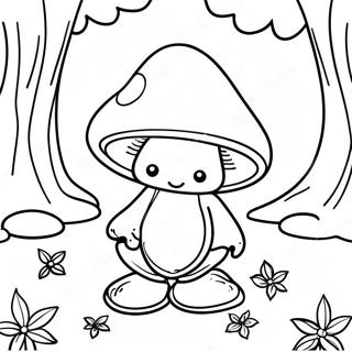 Fantasifull Svamp Gnome i Skogen Målarbild | Svampgnom målarbild