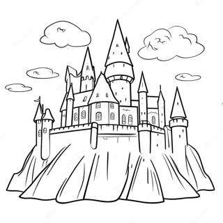 Festlig färgläggningssida med Hogwarts slott | Harry Potter Jul målarbild