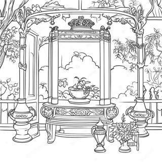 Elegant Chinoiserie Scen Färgläggningssida | Kinesisk stil målarbild