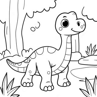 Söt Brontosaurus i en Skog Målarbild | Brontosaurus målarbild