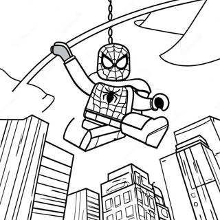 Lego Spiderman Svingar Genom Staden Färgläggningssida | Lego Spiderman målarbild